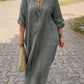 Casual V-neck Cotton and Linen Dress