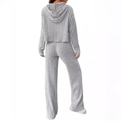 Loose Hooded Knit Sweater Set
