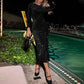 🔥🖤Black Friday Sale🔥Women's Sparkly Round-Neck Bodycon Long Dress