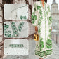 2024 New Printed Long Skirt Lantern Sleeve V-Neck Dress Casual Lace Beach Vacation Long Skirt