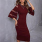 Elegant Midi Dress with Sheer Sleeve
